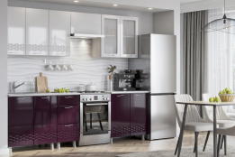 Комплект мебели для кухни Волна 2600, Белый/Баклажан, СВ Мебель(Россия)