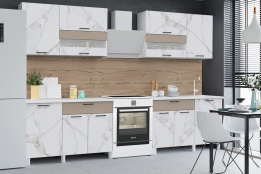 Комплект мебели для кухни Тренд 2400, Мрамор милк/Холст латте/антарес, Горизонт(Россия)