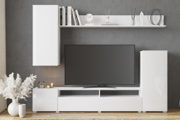 Стенка Лира МДФ, Белый Глянец, Горизонт (Россия)