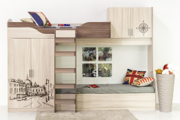 Кровать двухъярусная, модульной системы Город, Ясень Шимо светлый, СВ Мебель (Россия)