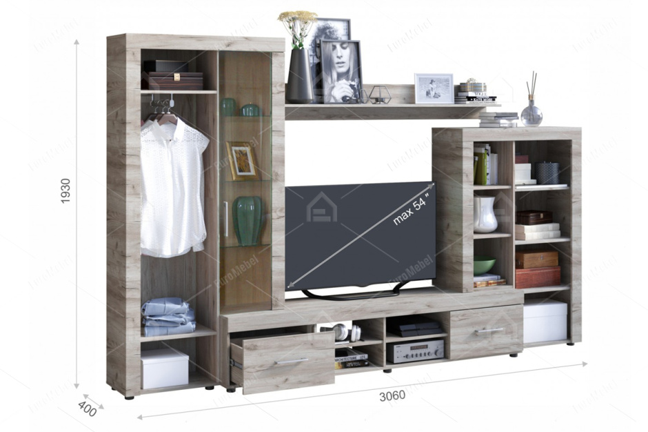 Стенка Джерси, Дуб Крафт/Серый, Империал (Россия)